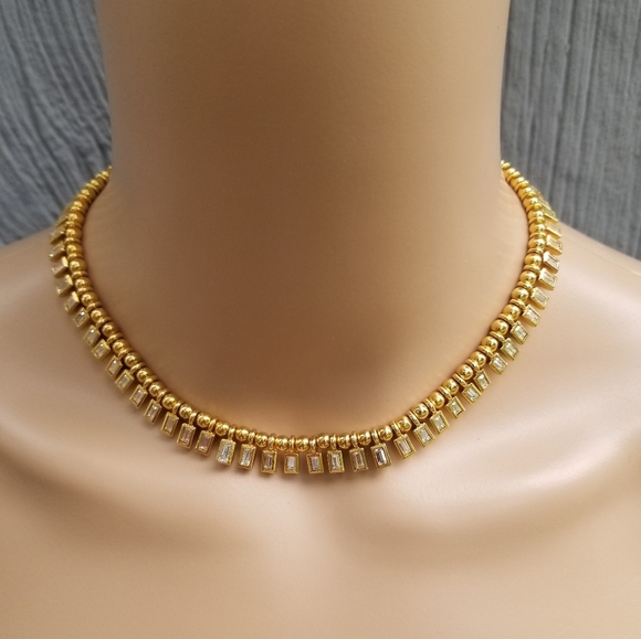MONET VINTAGE 1960s GOLDTONE & CRYSTAL CLEOPATRA FRINGE COLLAR NECKLACE - Picture 1 of 8